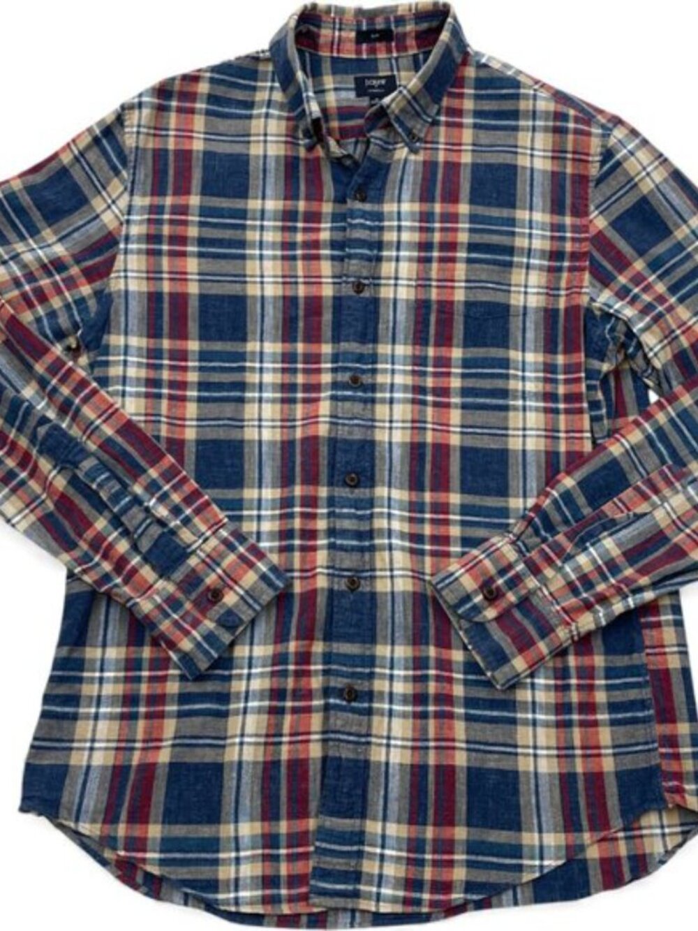 J. Crew Slim Plaid Cotton Button Down Red Blue Casual Dress Shirt Men's M
